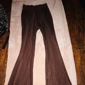 Golden-brown bell bottom stretchy leggings
